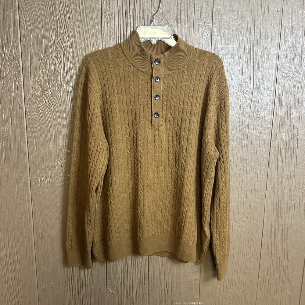 UNTUCKit La Frenz 100% Cashmere Fisherman Cableknit Sweater Men's XL Beige‎ Tan